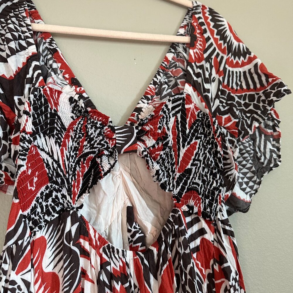 Anthropologie Tiered Maxi Dress V Neck Flutter Sleeve Southwestern Size M - Picture 9 of 11